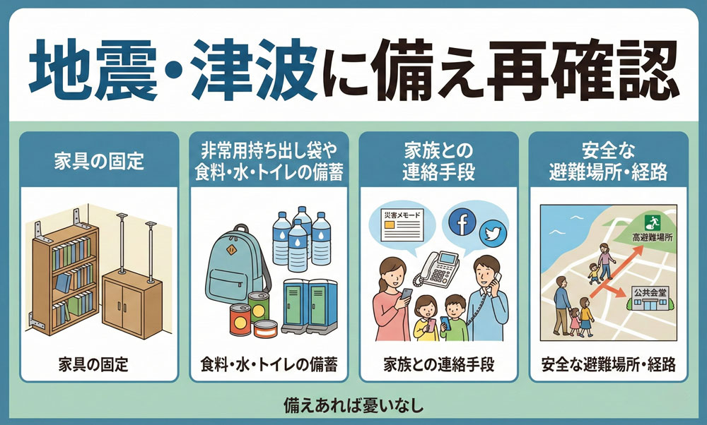 地震・津波に備え再確認