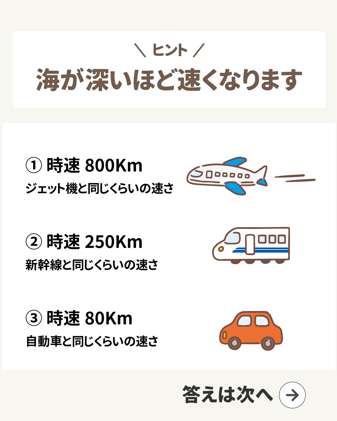 ヒント：海が深いほど速くなります